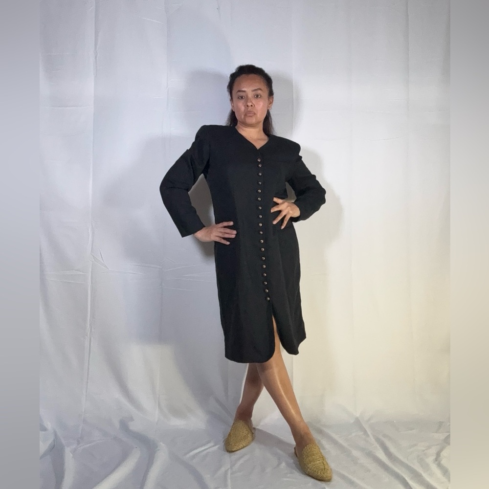 Leslie Fay Elegant Black Button-Up Dress